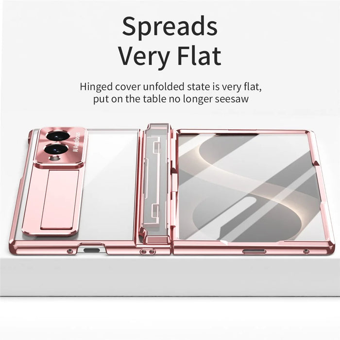 For Samsung Galaxy Z Fold8 Case Kickstand Hard PC Phone Cover with Screen Film - Rose Gold - 6