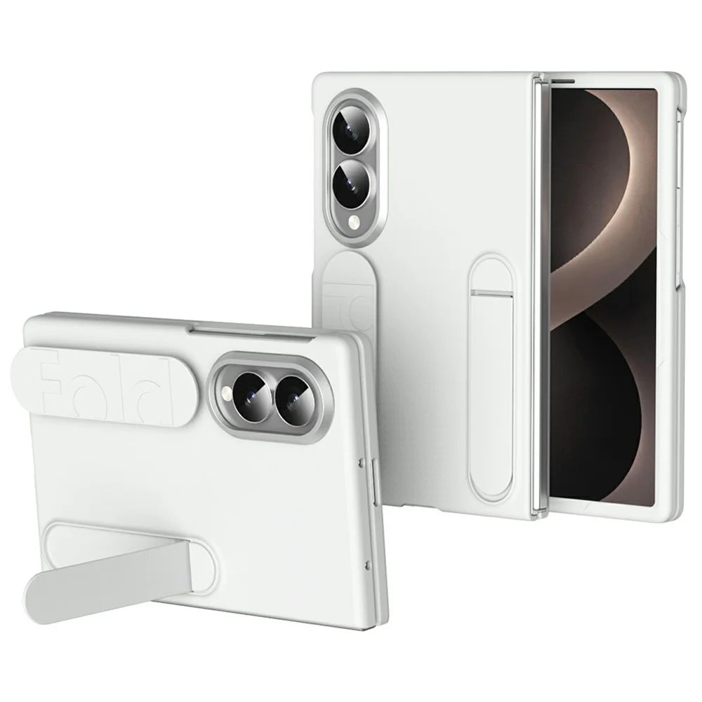 For Samsung Galaxy Z Fold8 Phone Case Kickstand Wristband PC Silicone Mobile Cover - White - 1