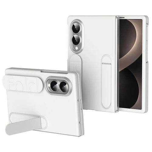 For Samsung Galaxy Z Fold8 Phone Case Kickstand Wristband PC Silicone Mobile Cover - White - 1