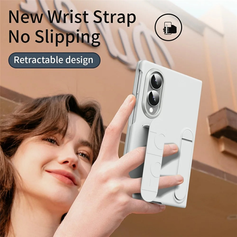 For Samsung Galaxy Z Fold8 Phone Case Kickstand Wristband PC Silicone Mobile Cover - White - 3
