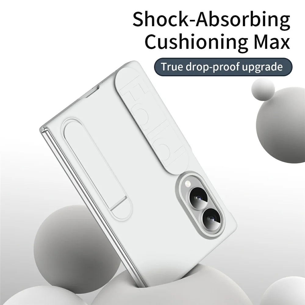 For Samsung Galaxy Z Fold8 Phone Case Kickstand Wristband PC Silicone Mobile Cover - White - 4