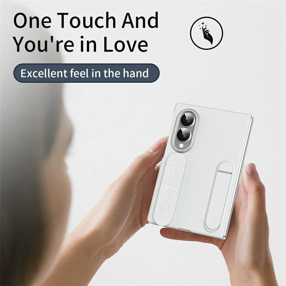 For Samsung Galaxy Z Fold8 Phone Case Kickstand Wristband PC Silicone Mobile Cover - White - 5