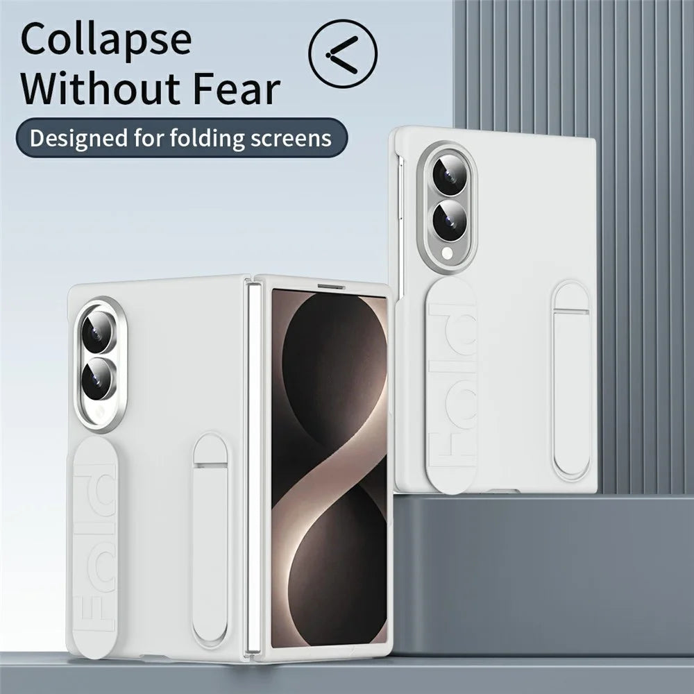 For Samsung Galaxy Z Fold8 Phone Case Kickstand Wristband PC Silicone Mobile Cover - White - 7