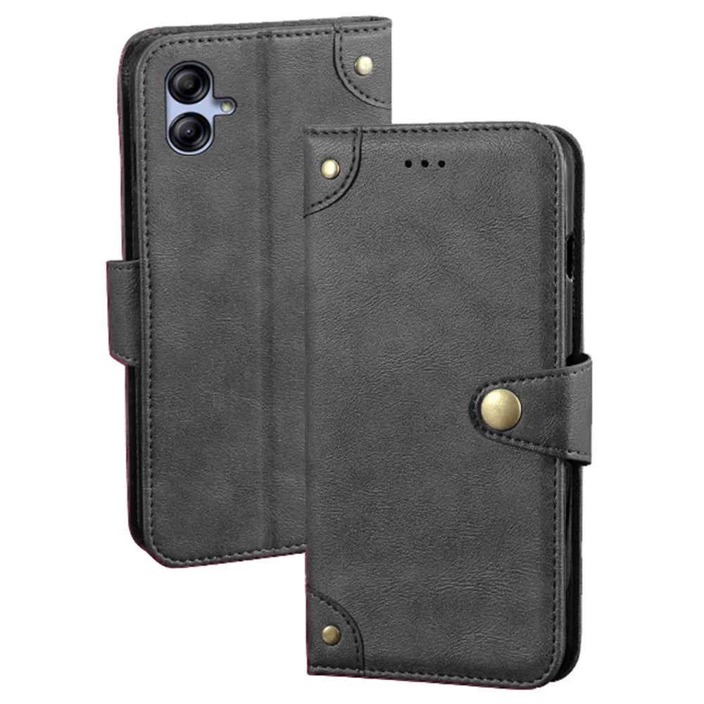 IDEWEI For Samsung Galaxy A04e 4G / F04 4G / M04 4G Phone Flip Case Anti-scratch Fine Texture TPU+PU Leather Wallet Stand Cell Phone Cover - Black - 1