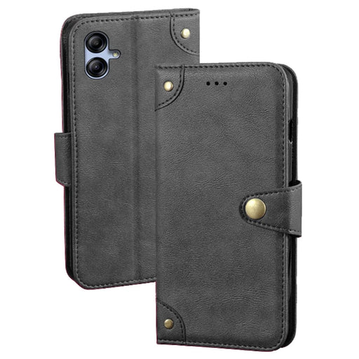 IDEWEI For Samsung Galaxy A04e 4G / F04 4G / M04 4G Phone Flip Case Anti-scratch Fine Texture TPU+PU Leather Wallet Stand Cell Phone Cover - Black - 1