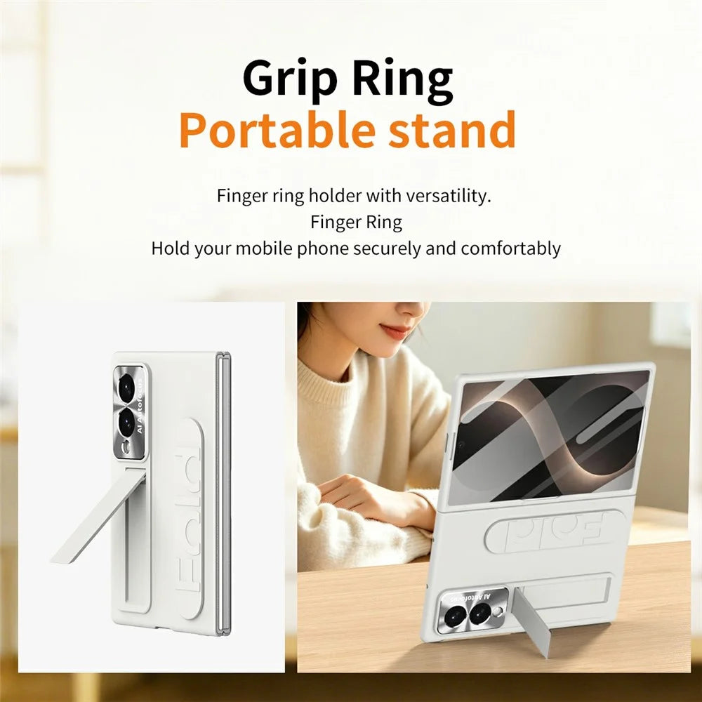 For Samsung Galaxy Z Fold8 Case Kickstand Wristband PC Phone Cover with Tempered Glass Film - White - 5