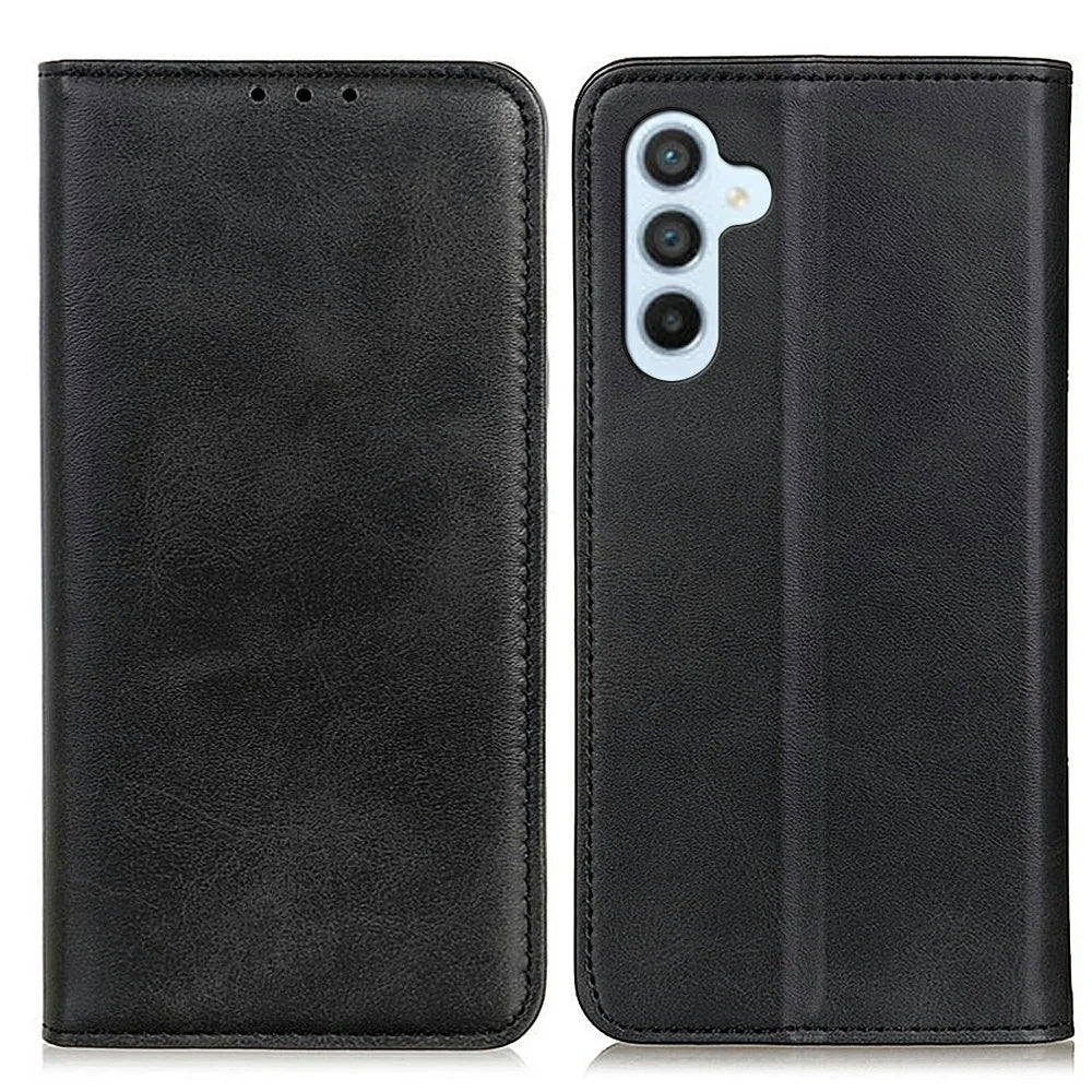For Samsung Galaxy S26 FE Case Cowhide Texture Split Leather Flip Wallet Phone Cover - Black - 1