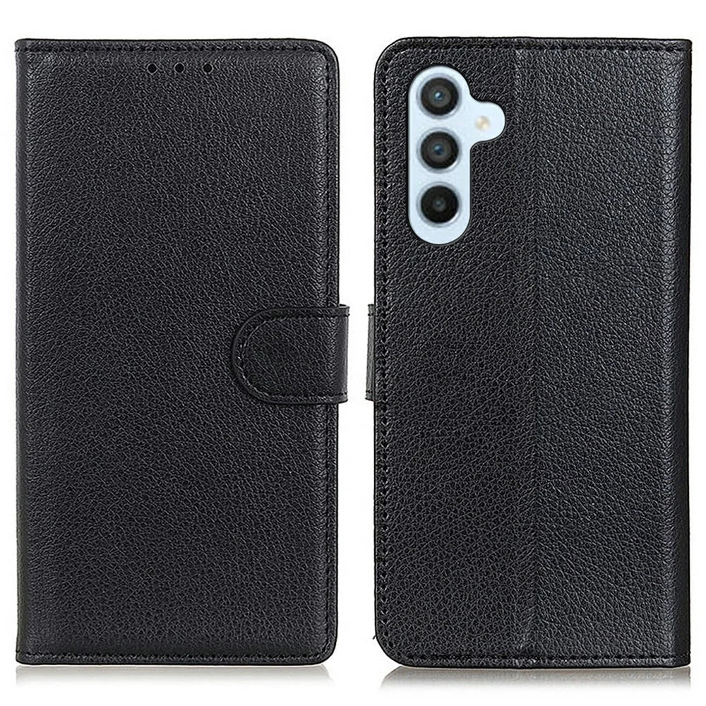 For Samsung Galaxy S26 FE Wallet Case PU Leather Phone Cover Litchi Texture - Black - 1