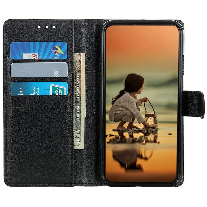 For Samsung Galaxy S26 FE Wallet Case PU Leather Phone Cover Litchi Texture - Black - 2