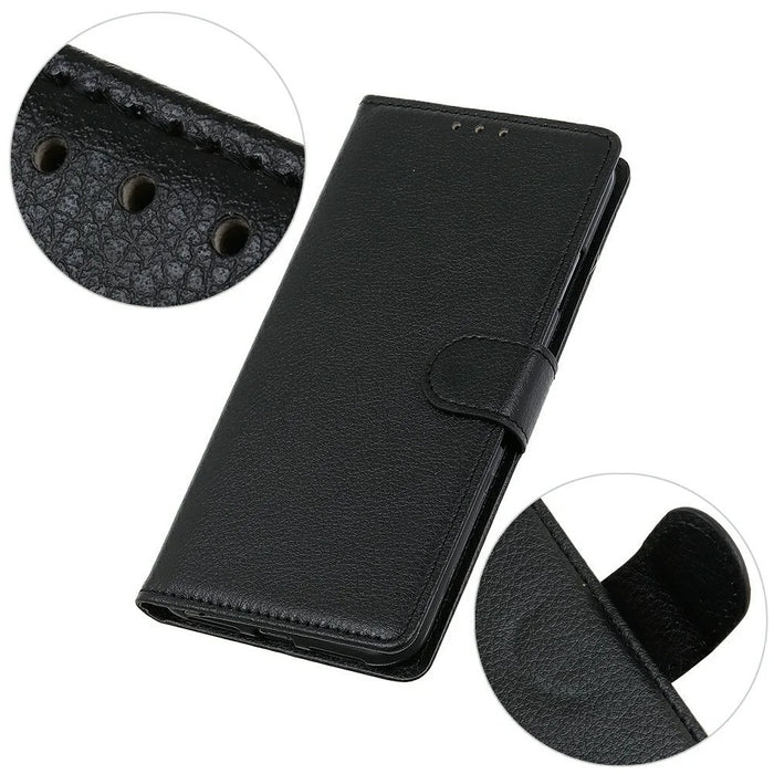 For Samsung Galaxy S26 FE Wallet Case PU Leather Phone Cover Litchi Texture - Black - 4