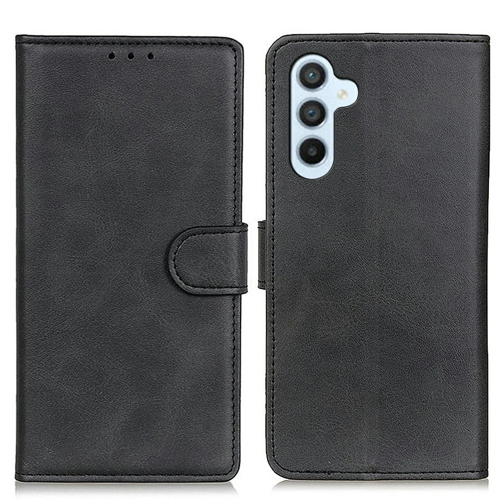 For Samsung Galaxy S26 FE Case Cowhide Texture Leather Wallet Stand Phone Cover - Black - 1