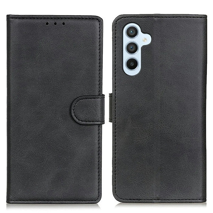 For Samsung Galaxy S26 FE Case Cowhide Texture Leather Wallet Stand Phone Cover - Black - 1