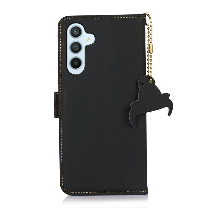 For Samsung Galaxy S26 FE Wallet Case Anti-Drop Genuine Cow Leather Phone Cover RFID Blocking - Black - 7