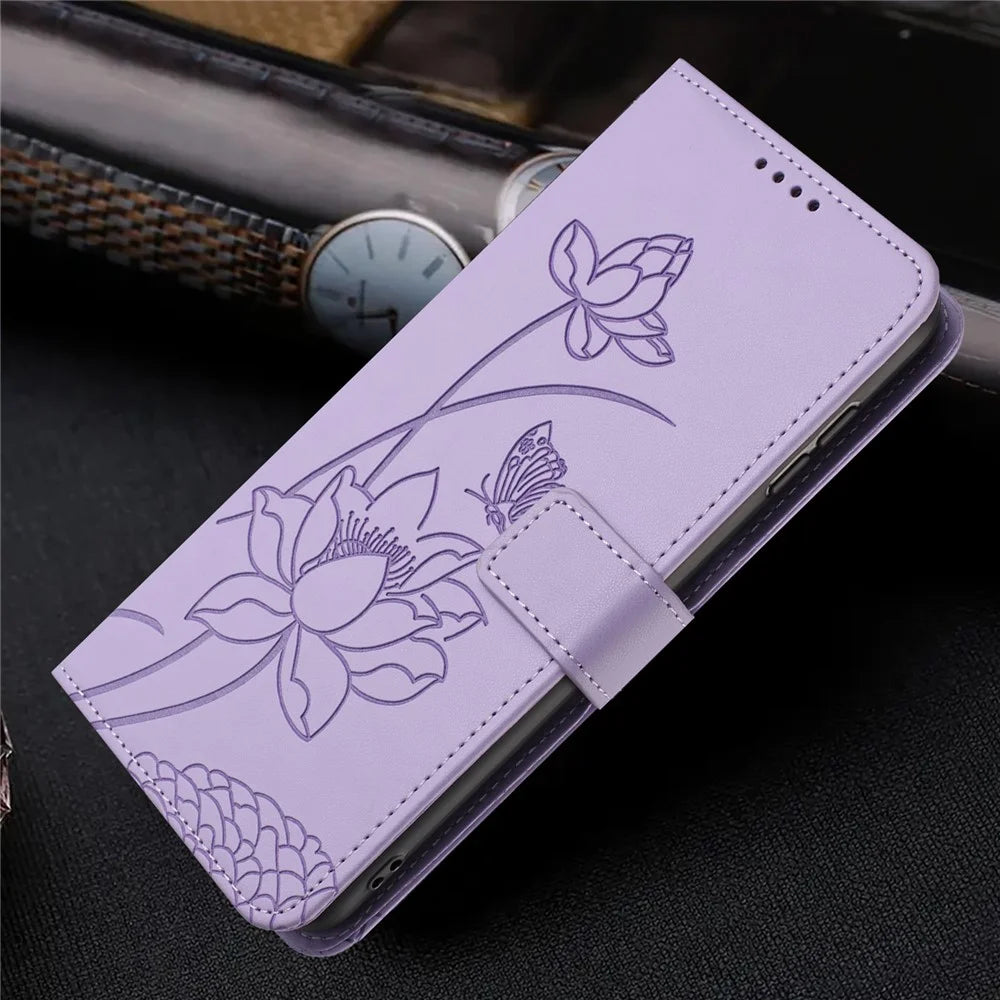 For vivo X300 FE 5G  /  S50 Pro mini 5G Case Wallet Stand Lotus Imprint Leather Phone Cover with Wrist Strap - Purple - 7
