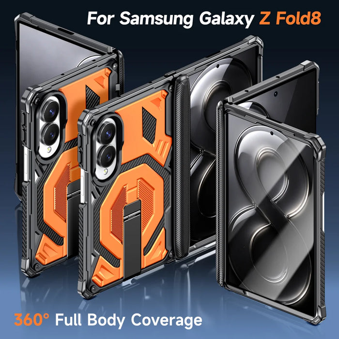 For Samsung Galaxy Z Fold8 Magnetic Case TPU + PC Kickstand Phone Cover Drop Protection - Orange - 3