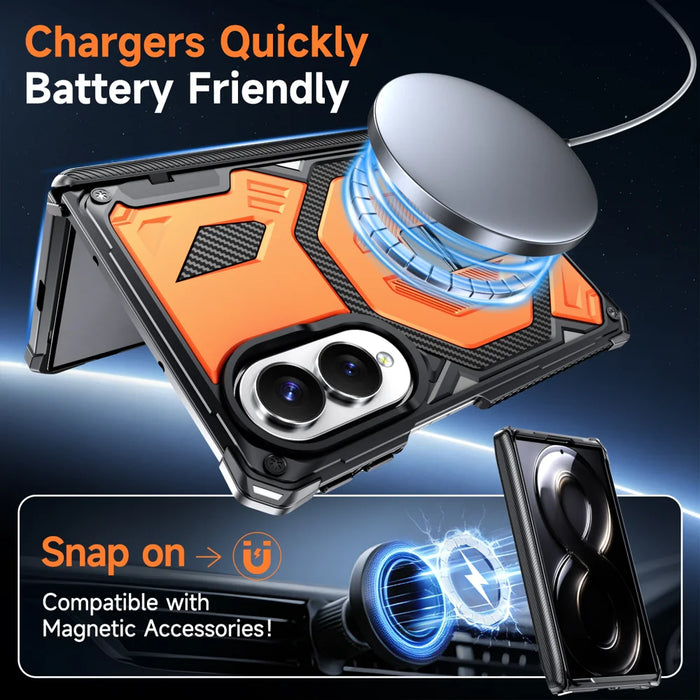For Samsung Galaxy Z Fold8 Magnetic Case TPU + PC Kickstand Phone Cover Drop Protection - Orange - 4