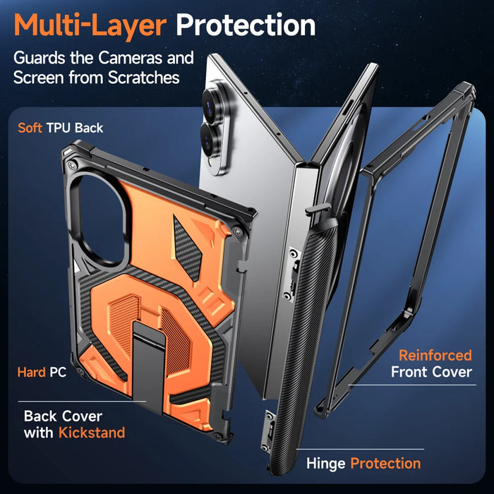 For Samsung Galaxy Z Fold8 Magnetic Case TPU + PC Kickstand Phone Cover Drop Protection - Orange - 6