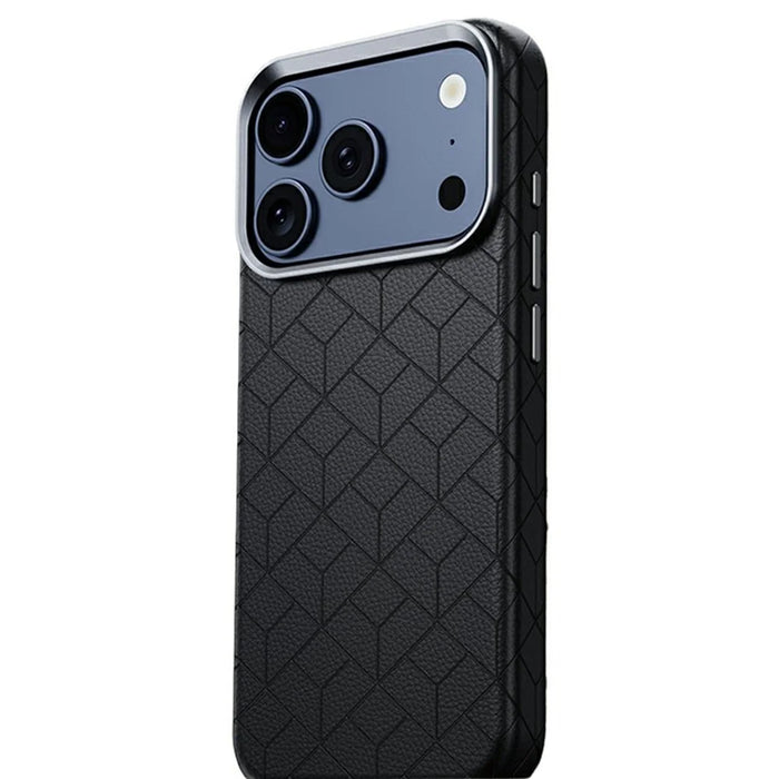 For iPhone 17 Pro Magnetic Case Imprinted Geometric Pattern Leather Coated PC + TPU Phone Cover - Black - 1
