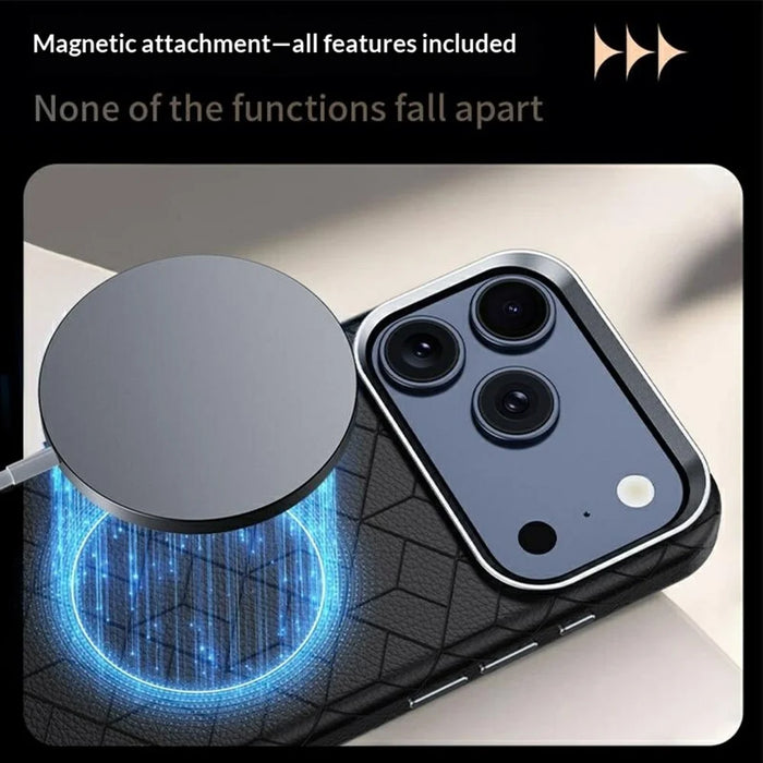 For iPhone 17 Pro Magnetic Case Imprinted Geometric Pattern Leather Coated PC + TPU Phone Cover - Black - 3