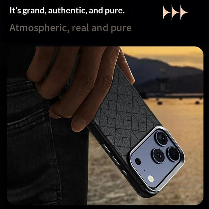 For iPhone 17 Pro Magnetic Case Imprinted Geometric Pattern Leather Coated PC + TPU Phone Cover - Black - 4