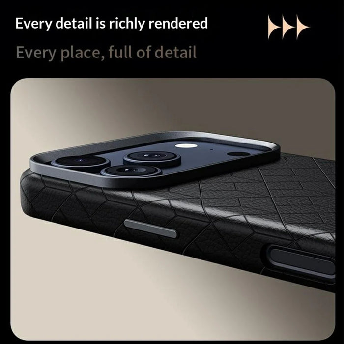 For iPhone 17 Pro Magnetic Case Imprinted Geometric Pattern Leather Coated PC + TPU Phone Cover - Black - 5