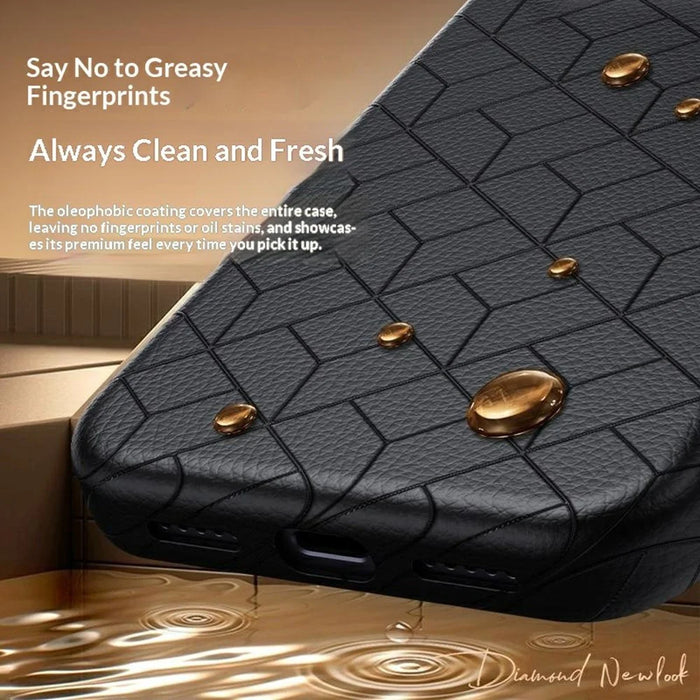 For iPhone 17 Pro Magnetic Case Imprinted Geometric Pattern Leather Coated PC + TPU Phone Cover - Black - 7