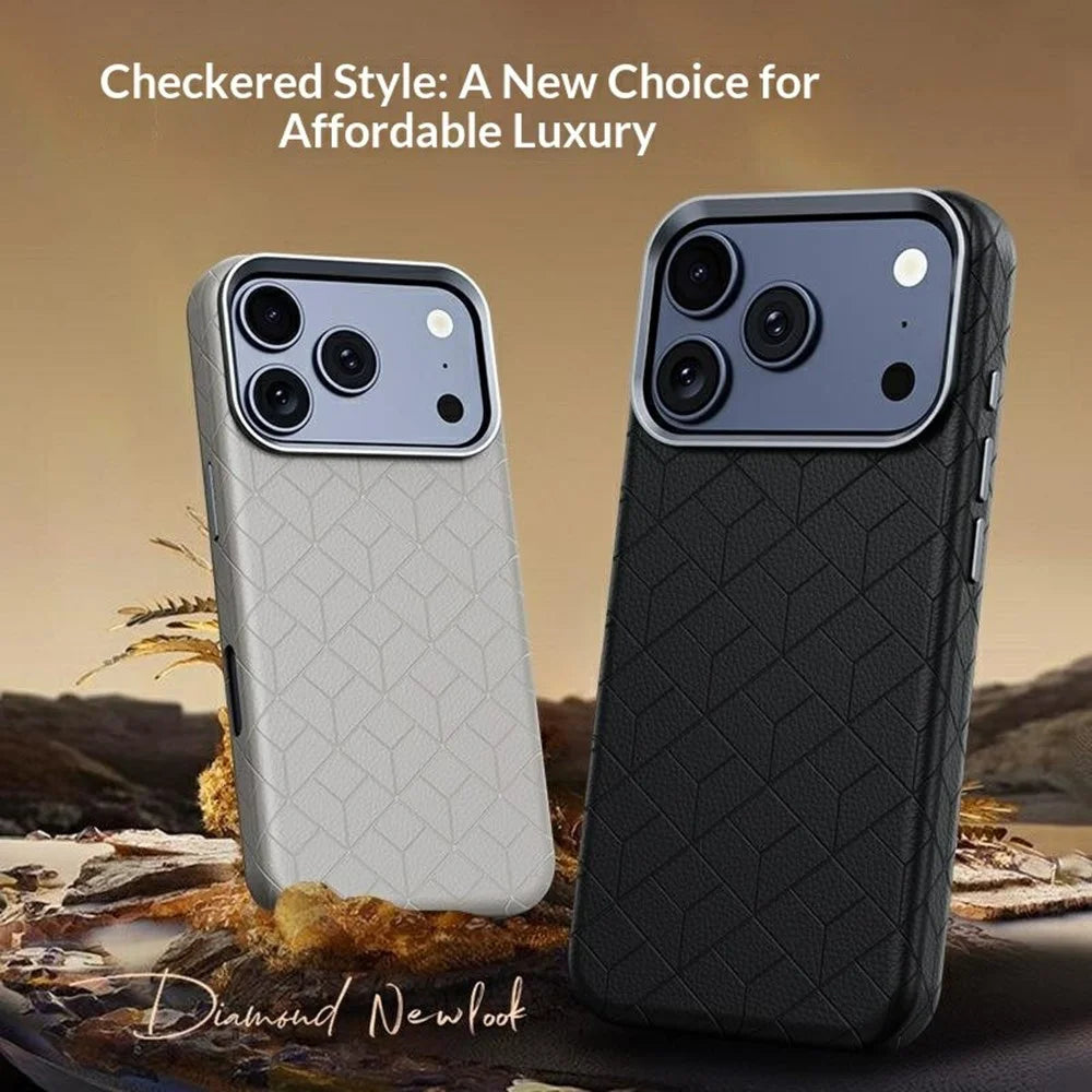 For iPhone 17 Pro Max Magnetic Case Imprinted Geometric Pattern Leather Coated PC + TPU Phone Cover - Black - 2