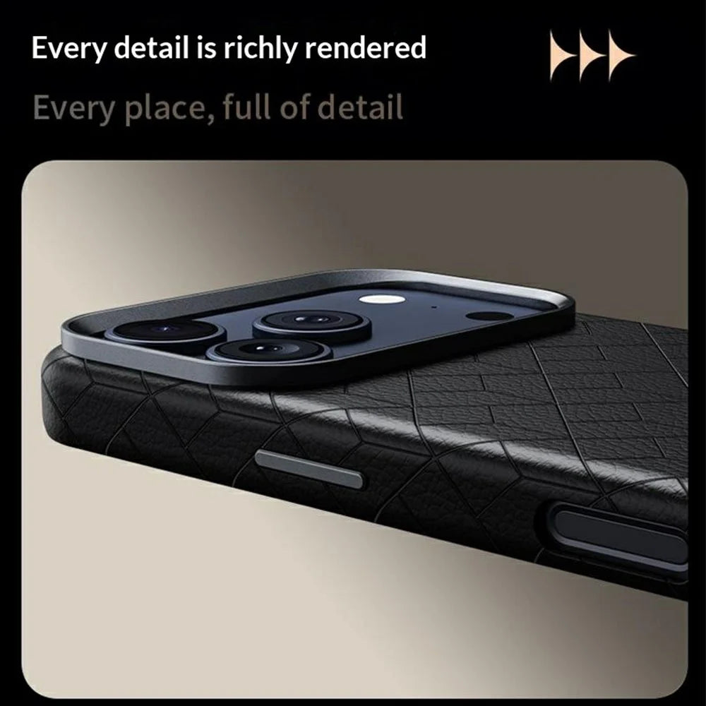 For iPhone 17 Pro Max Magnetic Case Imprinted Geometric Pattern Leather Coated PC + TPU Phone Cover - Black - 5