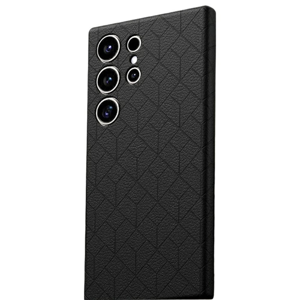 For Samsung Galaxy S25 Ultra Magnetic Case Imprinted Geometric Pattern Leather Coated PC + TPU Phone Cover - Black - 1
