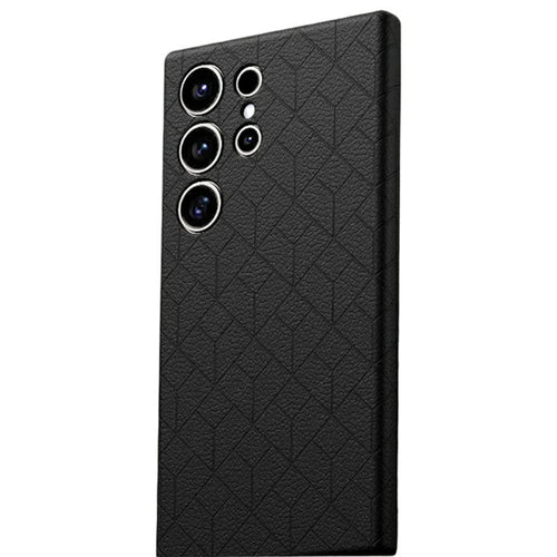 For Samsung Galaxy S25 Ultra Magnetic Case Imprinted Geometric Pattern Leather Coated PC + TPU Phone Cover - Black - 1