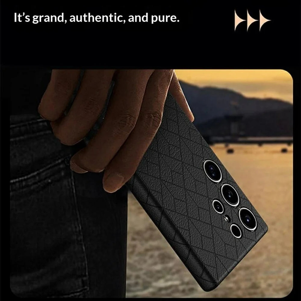 For Samsung Galaxy S25 Ultra Magnetic Case Imprinted Geometric Pattern Leather Coated PC + TPU Phone Cover - Black - 3