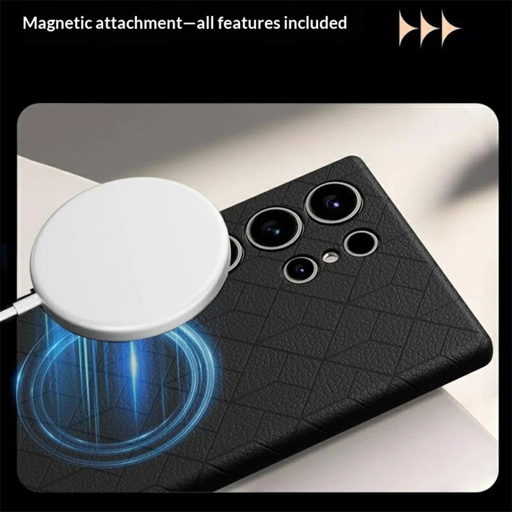 For Samsung Galaxy S25 Ultra Magnetic Case Imprinted Geometric Pattern Leather Coated PC + TPU Phone Cover - Black - 5