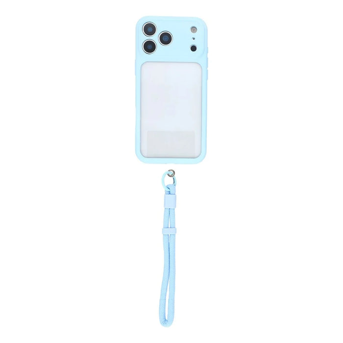 For iPhone 17 Pro Case Large Window TPU + PC Rubberized Phone Cover with Wrist Strap - Blue - 2