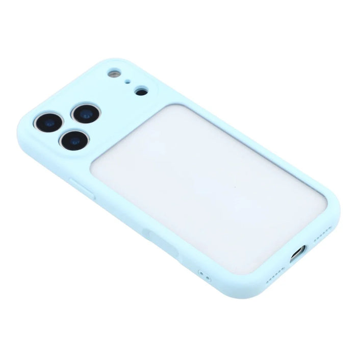 For iPhone 17 Pro Case Large Window TPU + PC Rubberized Phone Cover with Wrist Strap - Blue - 5
