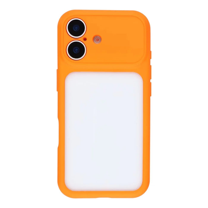For iPhone 17 Case Large Window TPU + PC Rubberized Phone Cover with Wrist Strap - Orange - 3