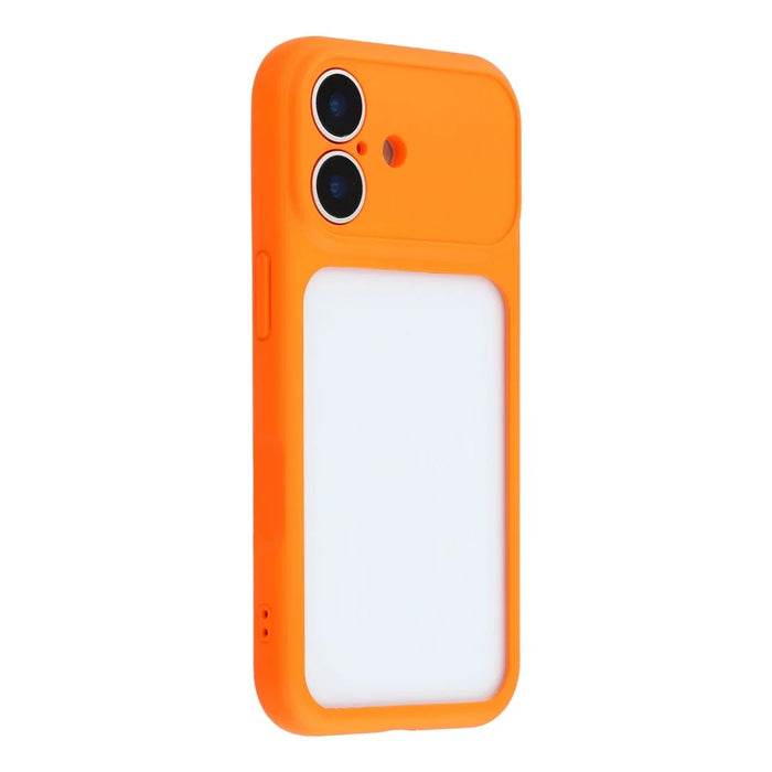 For iPhone 17 Case Large Window TPU + PC Rubberized Phone Cover with Wrist Strap - Orange - 4