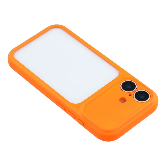 For iPhone 17 Case Large Window TPU + PC Rubberized Phone Cover with Wrist Strap - Orange - 6