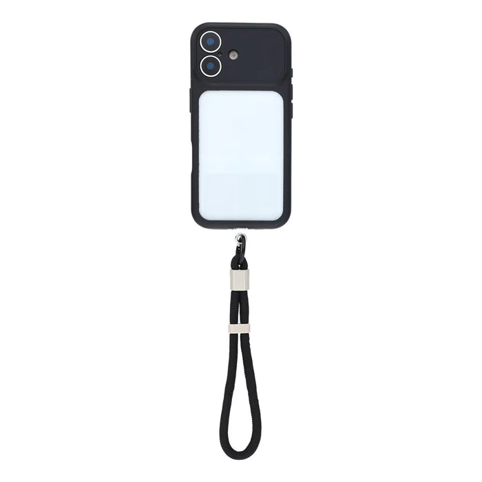 For iPhone 16 Case Large Window TPU + PC Rubberized Phone Cover with Wrist Strap - Black - 2