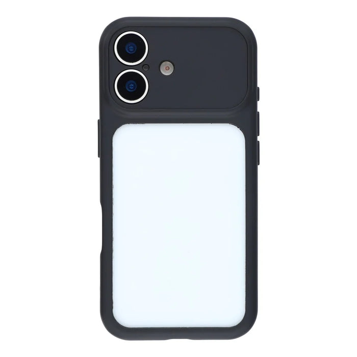 For iPhone 16 Case Large Window TPU + PC Rubberized Phone Cover with Wrist Strap - Black - 3