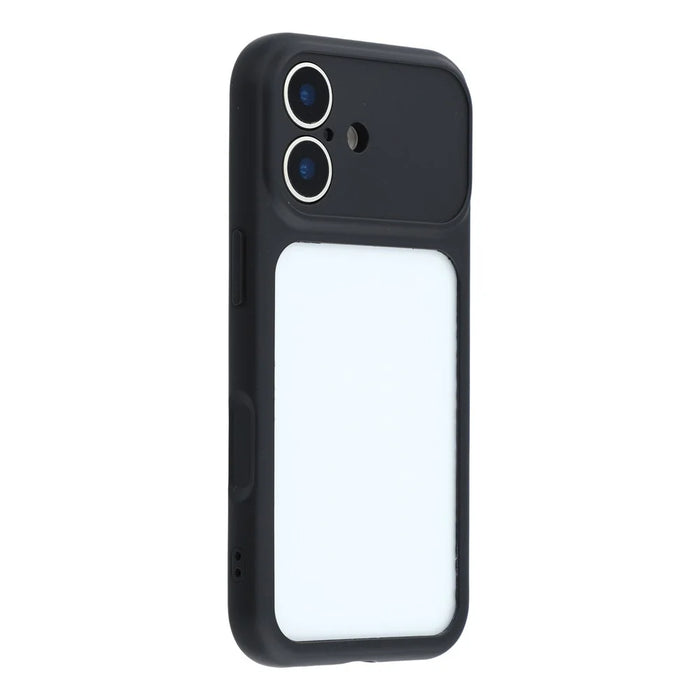 For iPhone 16 Case Large Window TPU + PC Rubberized Phone Cover with Wrist Strap - Black - 4