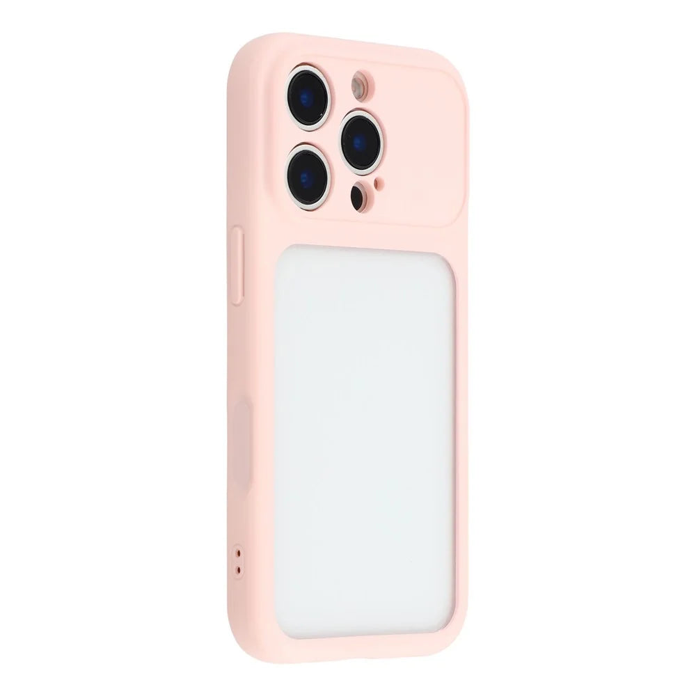 For iPhone 16 Pro Case Large Window TPU + PC Rubberized Phone Cover with Wrist Strap - Pink - 3