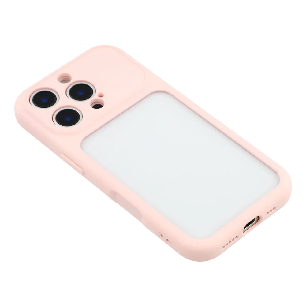 For iPhone 16 Pro Case Large Window TPU + PC Rubberized Phone Cover with Wrist Strap - Pink - 4