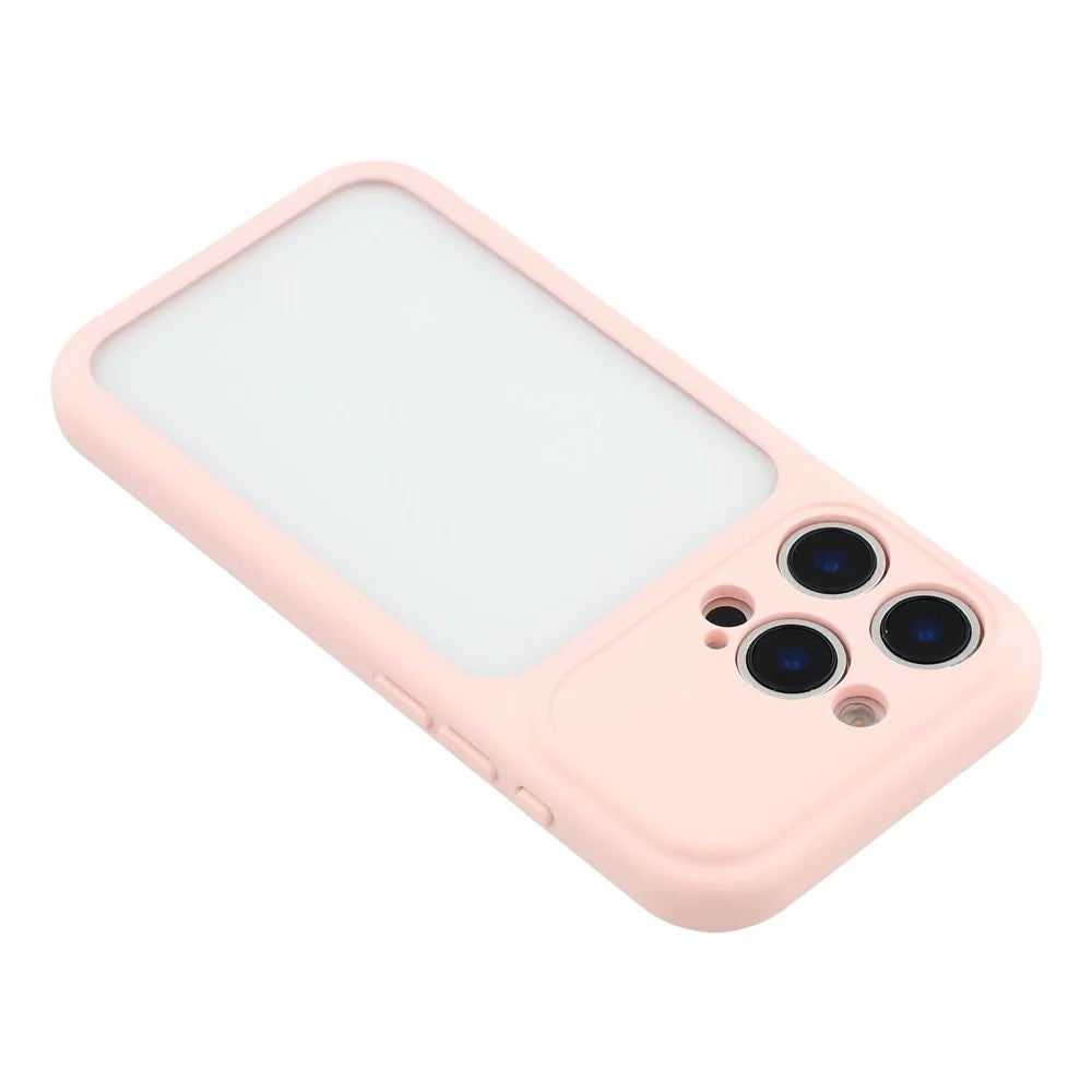 For iPhone 16 Pro Case Large Window TPU + PC Rubberized Phone Cover with Wrist Strap - Pink - 5