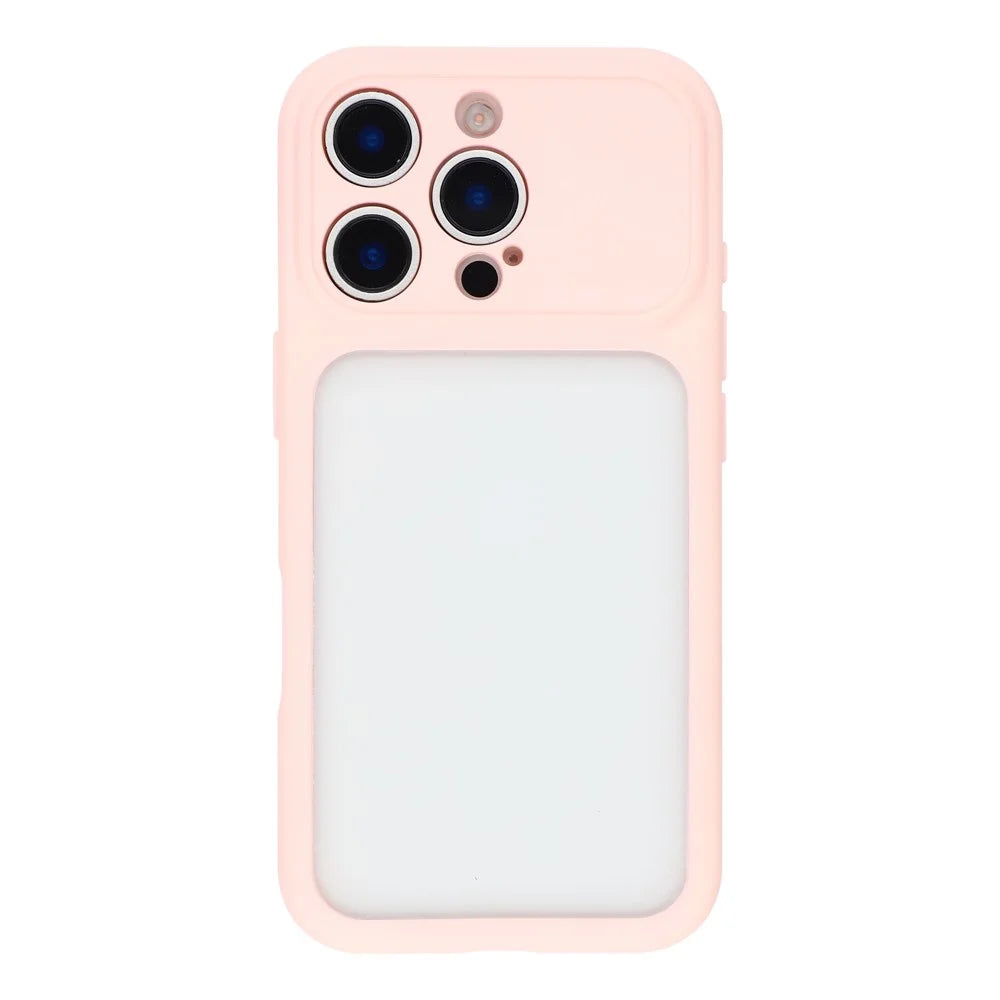 For iPhone 16 Pro Case Large Window TPU + PC Rubberized Phone Cover with Wrist Strap - Pink - 6