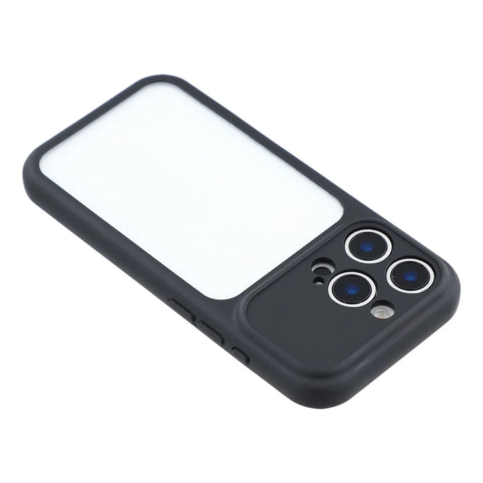 For iPhone 16 Pro Max Case Large Window TPU + PC Rubberized Phone Cover with Wrist Strap - Black - 6
