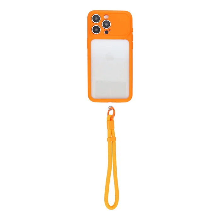 For iPhone 15 Pro Max Case Large Window TPU + PC Rubberized Phone Cover with Wrist Strap - Orange - 2