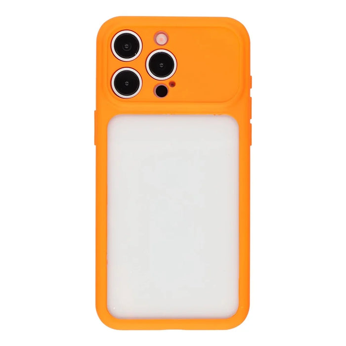 For iPhone 15 Pro Max Case Large Window TPU + PC Rubberized Phone Cover with Wrist Strap - Orange - 3