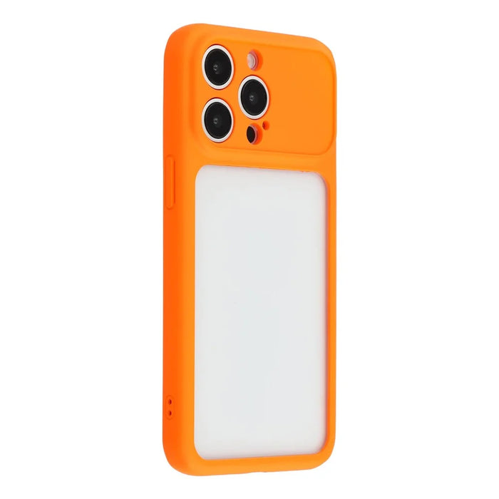 For iPhone 15 Pro Max Case Large Window TPU + PC Rubberized Phone Cover with Wrist Strap - Orange - 4