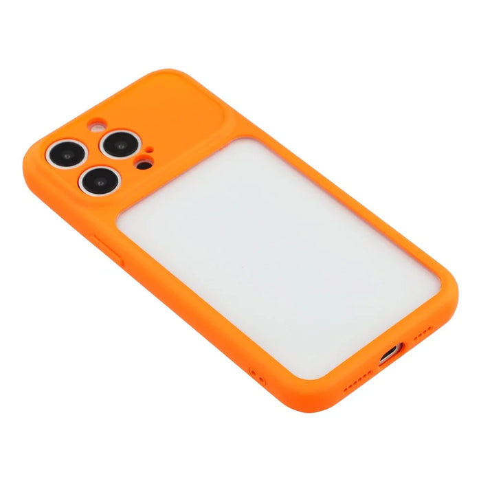 For iPhone 15 Pro Max Case Large Window TPU + PC Rubberized Phone Cover with Wrist Strap - Orange - 5