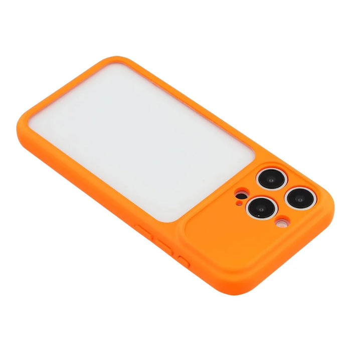 For iPhone 15 Pro Max Case Large Window TPU + PC Rubberized Phone Cover with Wrist Strap - Orange - 6